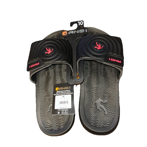 AND1 Men’s Athletic Adjustable Swirl Slide Sandals Black Size 10 - Picture 1 of 4